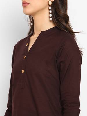 Brown plain cotton short-kurtis 5