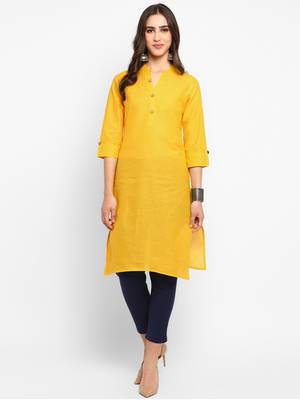 Yellow plain cotton short-kurtis 1