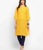 Yellow plain cotton short-kurtis