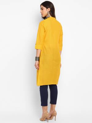 Yellow plain cotton short-kurtis 3