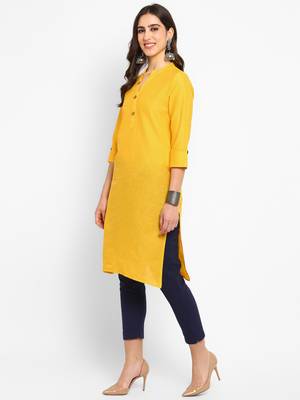 Yellow plain cotton short-kurtis 4