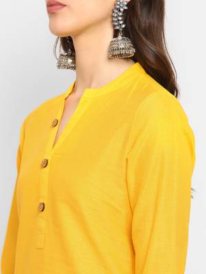 Yellow plain cotton short-kurtis 5