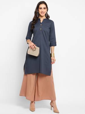 Grey plain cotton short-kurtis 2