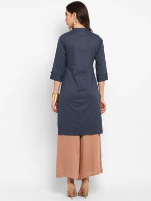 Grey plain cotton short-kurtis 3