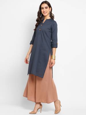 Grey plain cotton short-kurtis 4