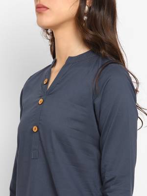 Grey plain cotton short-kurtis 5