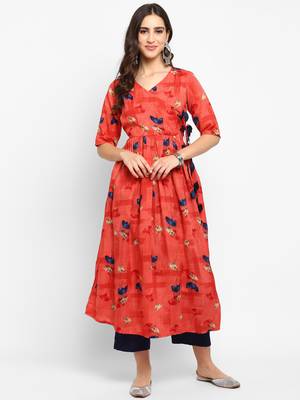 Red printed viscose kurtas-and-kurtis 1