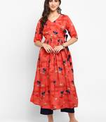 Red printed viscose kurtas-and-kurtis