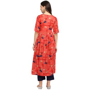 Red printed viscose kurtas-and-kurtis 3