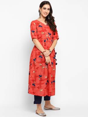 Red printed viscose kurtas-and-kurtis 4