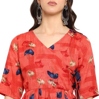 Red printed viscose kurtas-and-kurtis 5