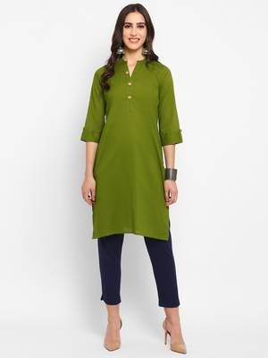 Green plain cotton short-kurtis 1