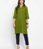 Green plain cotton short-kurtis