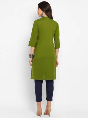 Green plain cotton short-kurtis 3