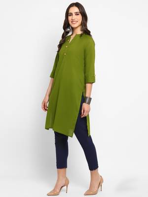 Green plain cotton short-kurtis 4