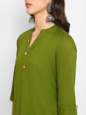 Green plain cotton short-kurtis 5