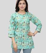 Green printed cotton poly short-kurtis