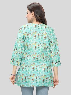 Green printed cotton poly short-kurtis 2