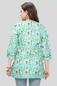 Green printed cotton poly short-kurtis