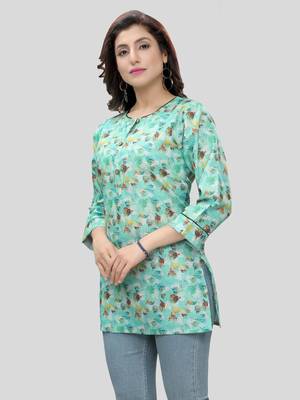 Green printed cotton poly short-kurtis 3