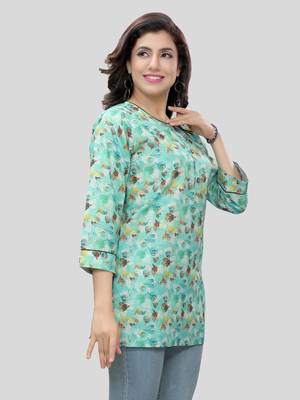 Green printed cotton poly short-kurtis 4