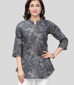 Grey printed cotton poly short-kurtis