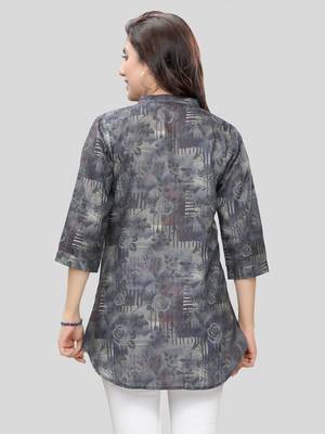 Grey printed cotton poly short-kurtis 2