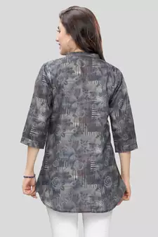 Grey printed cotton poly short-kurtis