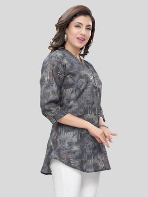 Grey printed cotton poly short-kurtis 4