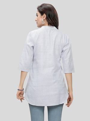 White printed cotton poly short-kurtis 2
