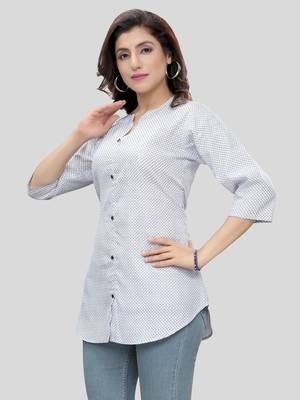 White printed cotton poly short-kurtis 3