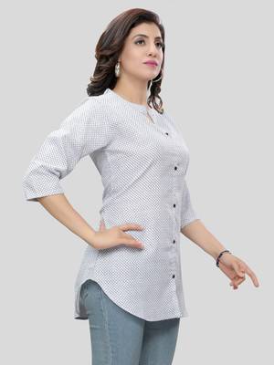 White printed cotton poly short-kurtis 4