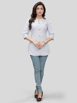 White printed cotton poly short-kurtis 5