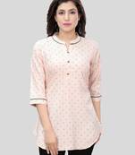Peach printed cotton poly short-kurtis