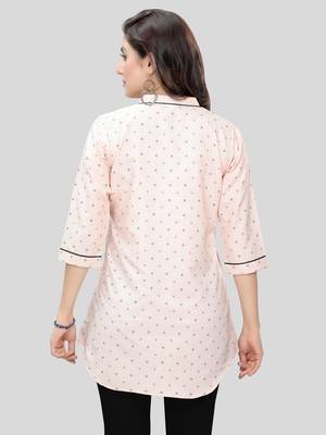 Peach printed cotton poly short-kurtis 2