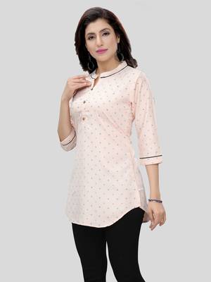 Peach printed cotton poly short-kurtis 3