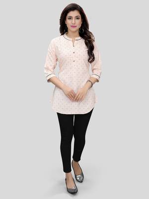 Peach printed cotton poly short-kurtis 5