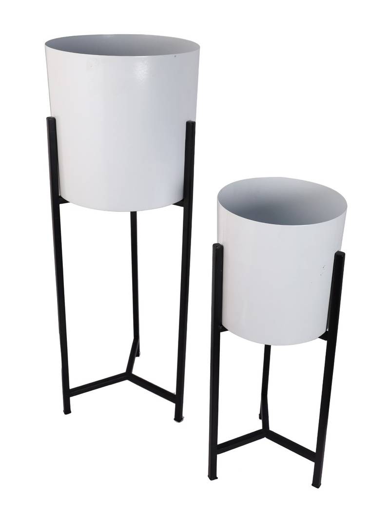Set of 2 Ceramic Planters with Black Stand Aapno Rajasthan 4124378