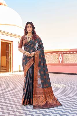 Grey woven silk saree with blouse 1
