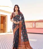 Grey woven silk saree with blouse