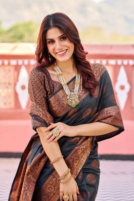 Grey woven silk saree with blouse 3