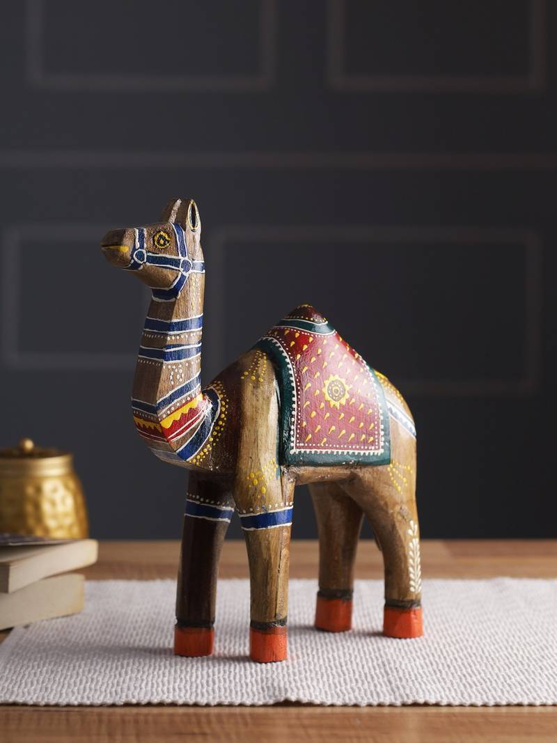 Handpainted Wooden Camel Showpiece