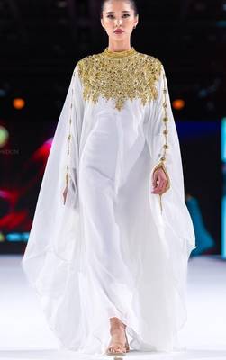 Elegant White Georgette Kaftan Dress with Gold Zari Work | Luxury Party Wear 1