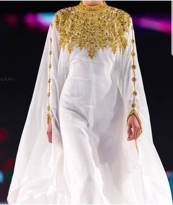 Elegant White Georgette Kaftan Dress with Gold Zari Work | Luxury Party Wear 2