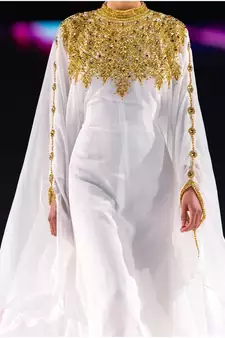 Elegant White Georgette Kaftan Dress with Gold Zari Work | Luxury Party Wear