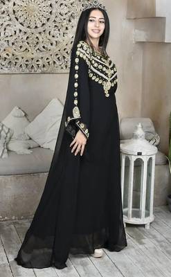 Black Georgette Embroidered Zari Work Kaftan 1