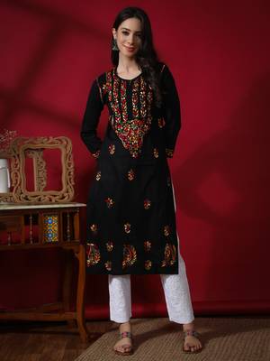 Black embroidered cotton chikankari-kurtis 1