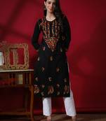 Black embroidered cotton chikankari-kurtis