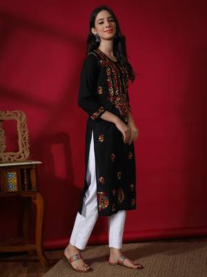 Black embroidered cotton chikankari-kurtis 3