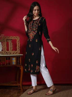 Black embroidered cotton chikankari-kurtis 4